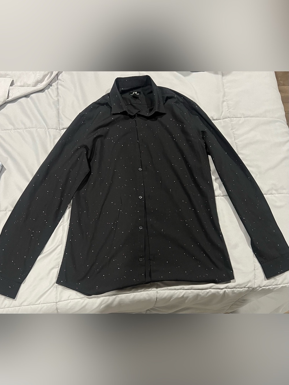 H&M Black Speckled Long-Sleeve Dress Shirt